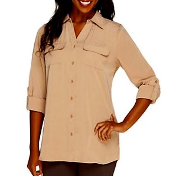 Denim & Co Roll Tab Sleeve Button Front Tunic 2726 - Picture 1 of 2